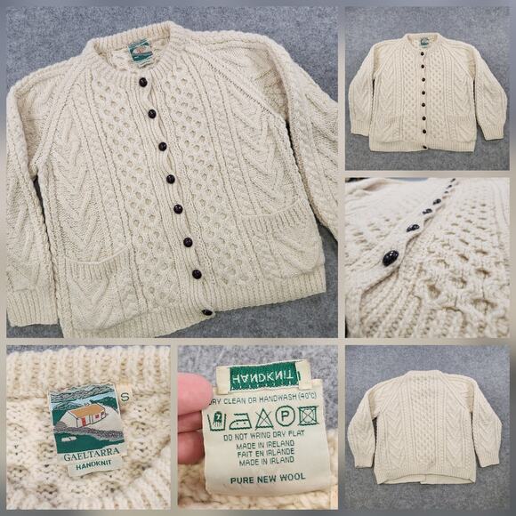 Gaeltarra Sweaters - VTG Gaeltarra Sweater Womens Small Aran Fisherman Wool Handknit Ireland Cardigan